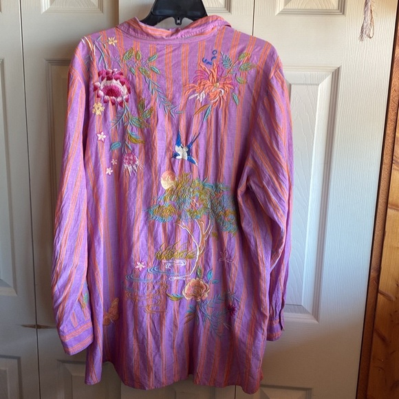 Johnny Was NWT INDALO Boho Embroidered Button Down Long Sleeve Tunic Blouse XL - Picture 8 of 16